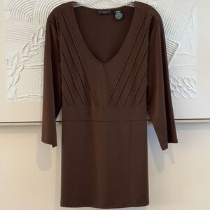 Apostrophe Women's Scoop Neck Brown 3/4 Sleeve SZ 16-18W Top Blouse Stretch